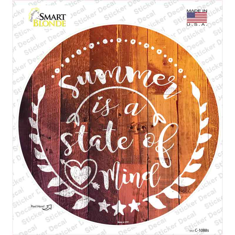 C-1088s-M Summer State of Mind Novelty Circle Sticker Decal - Medium