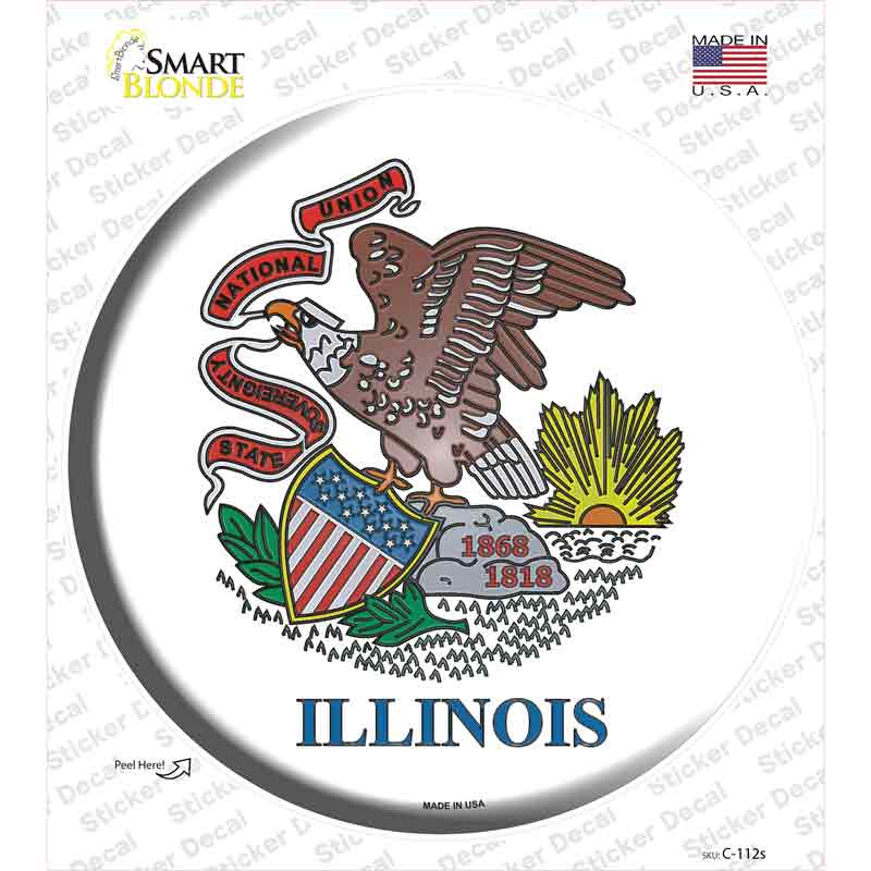C-112s-M Illinois State Flag Novelty Circle Sticker Decal - Medium