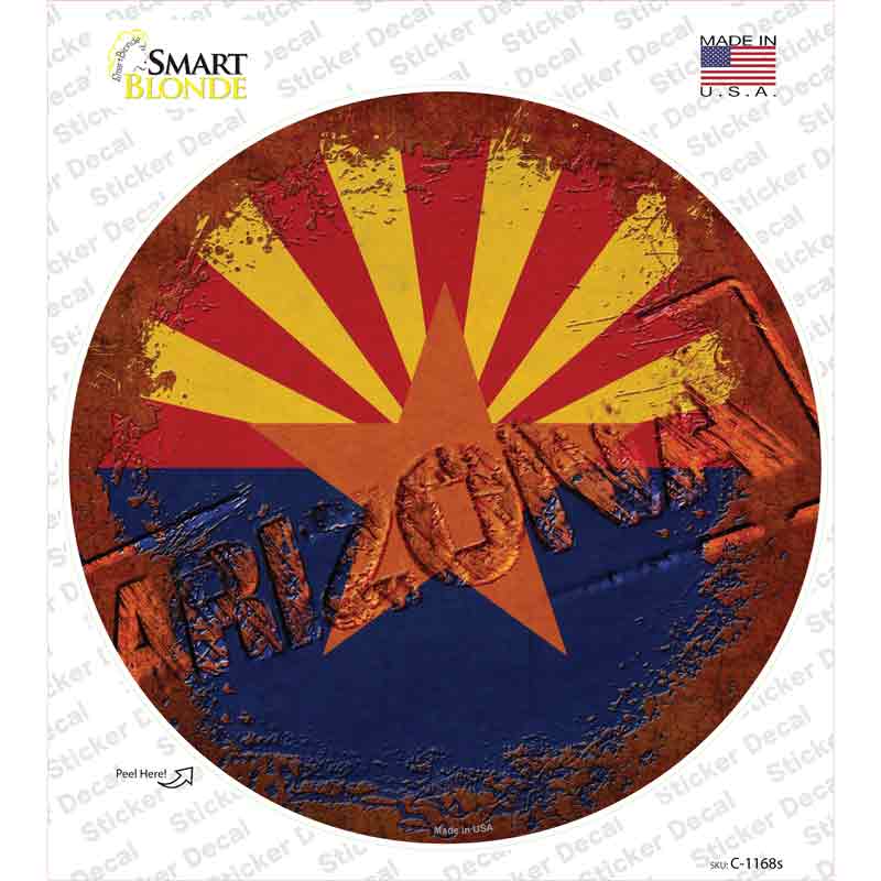 C-1168s-M Arizona Rusty Stamped Novelty Circle Sticker Decal - Medium