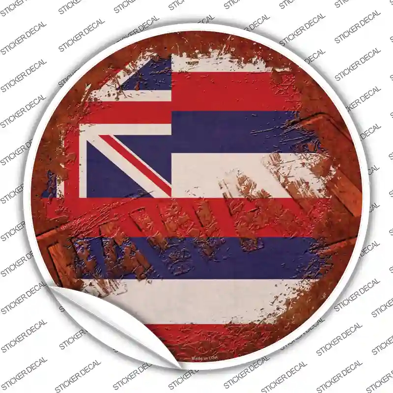 C-1176s-XL Hawaii Rusty Stamped Novelty Circle Sticker Decal - Extra Large