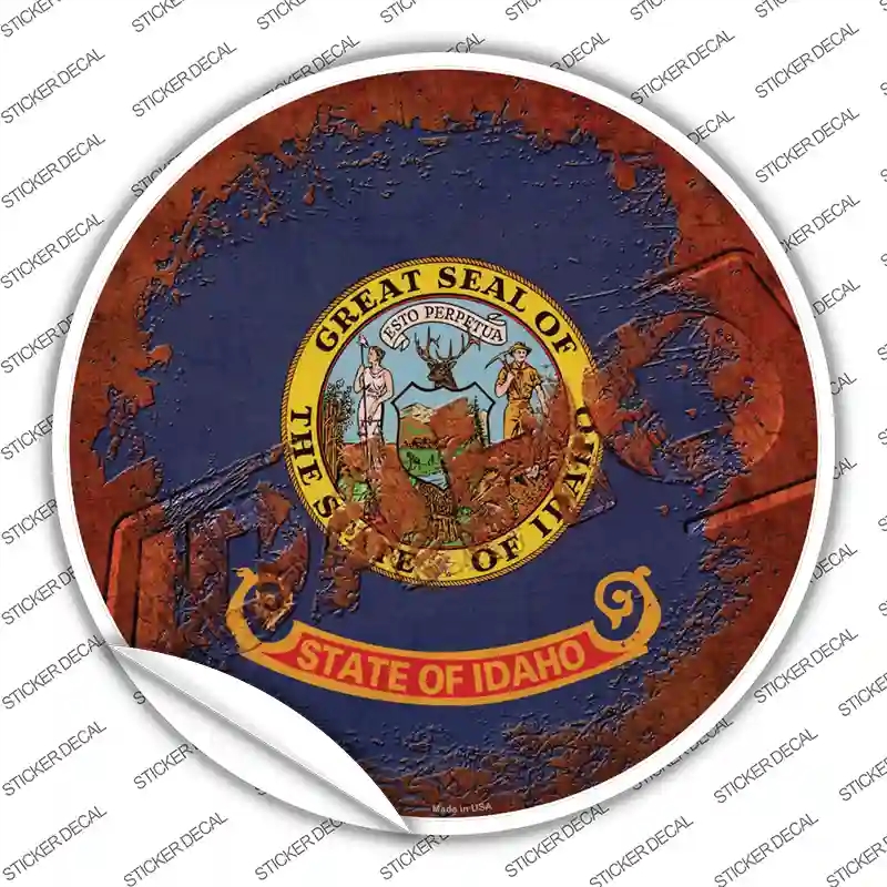 C-1177s-S Idaho Rusty Stamped Novelty Circle Sticker Decal - Small
