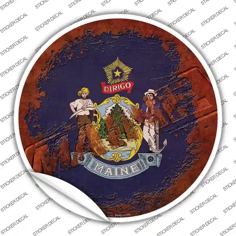 C-1184s-S Maine Rusty Stamped Novelty Circle Sticker Decal - Small