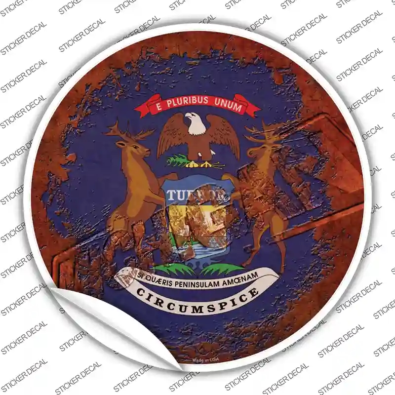 C-1187s-S Michigan Rusty Stamped Novelty Circle Sticker Decal - Small