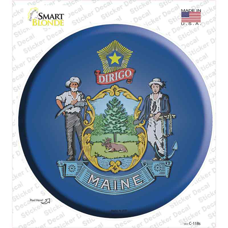 C-118s-M Maine State Flag Novelty Circle Sticker Decal - Medium