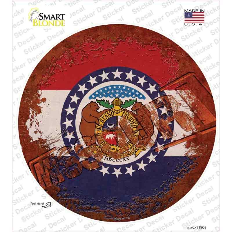 C-1190s-M Missouri Rusty Stamped Novelty Circle Sticker Decal - Medium
