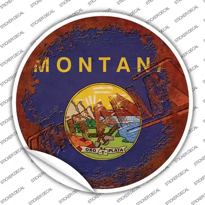 C-1191s-XL Montana Rusty Stamped Novelty Circle Sticker Decal - Extra Large