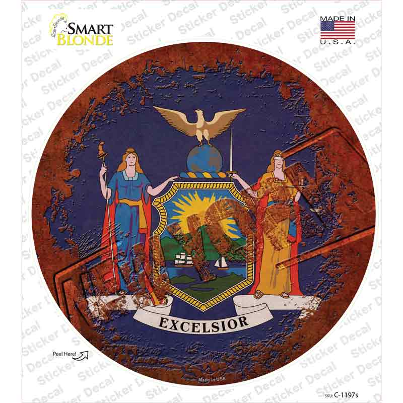 C-1197s-M   York Rusty Stamped Novelty Circle Sticker Decal - Medium