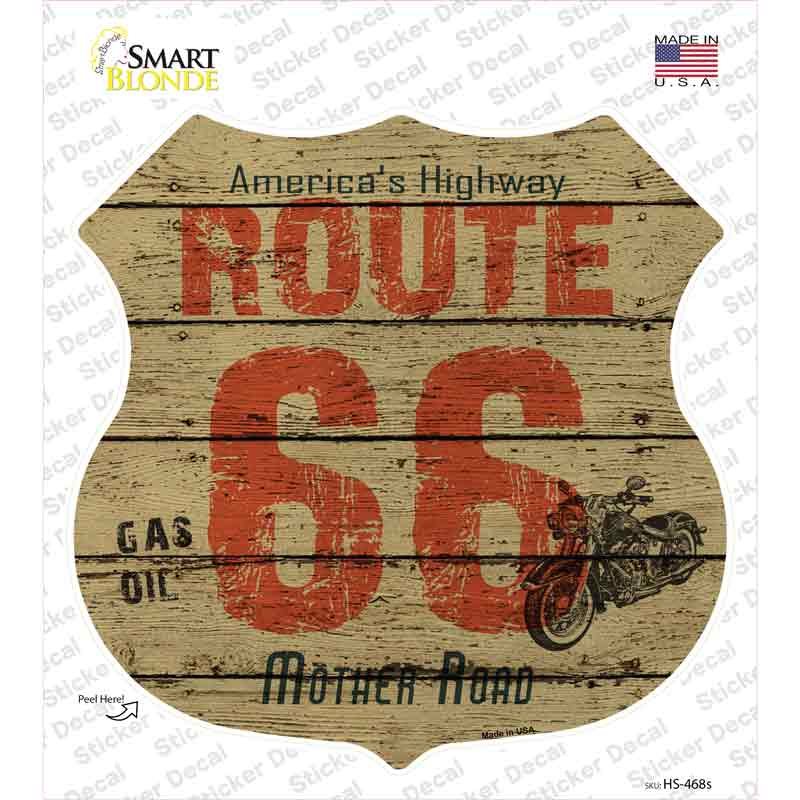 HS-468s-M Route 66 Wood Effect Novelty Highway Shield Sticker Decal - Medium