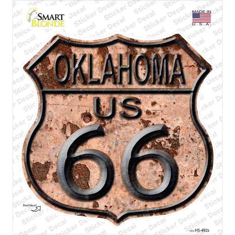 HS-492s-M Oklahoma Route 66 Rusty Novelty Highway Shield Sticker Decal - Medium