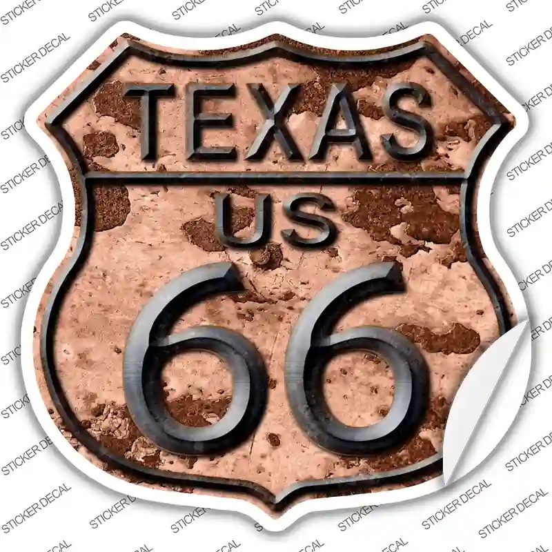HS-493s-L Texas Route 66 Rusty Novelty Highway Shield Sticker Decal - Large