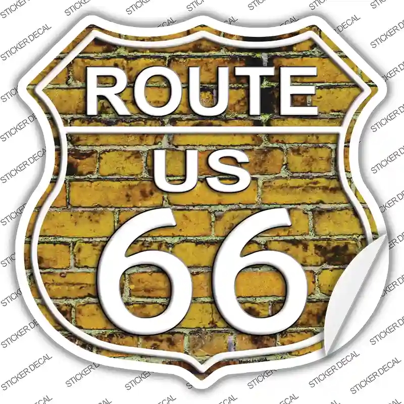 HS-556s-XL Route 66 Yellow Brick Wall Novelty Highway Shield Sticker Decal - Extra Large