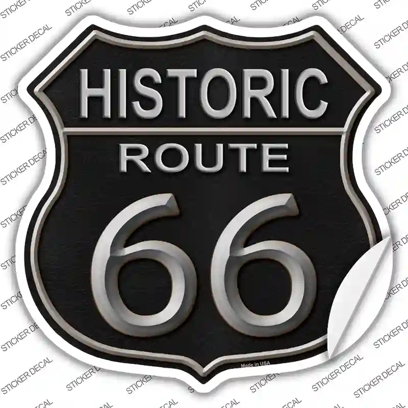 HS-559s-S Historic Route 66 Black Leather Novelty Highway Shield Sticker Decal - Small