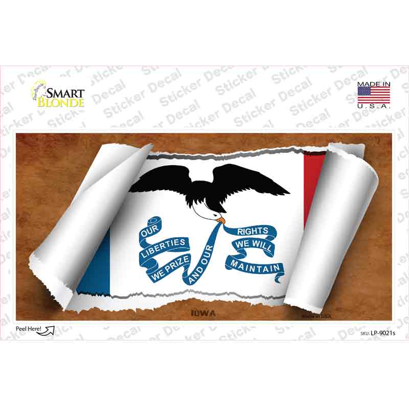 LP-9021s-M Iowa Flag Scroll Novelty Sticker Decal - Medium