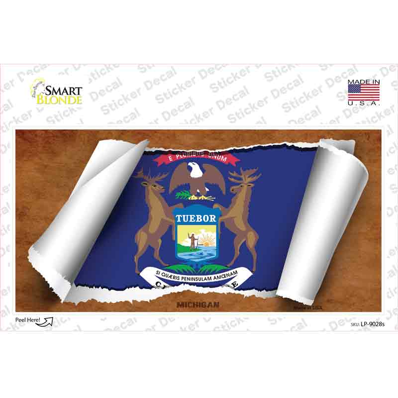 LP-9028s-M Michigan Flag Scroll Novelty Sticker Decal - Medium