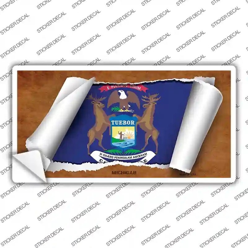 LP-9028s-S Michigan Flag Scroll Novelty Sticker Decal - Small
