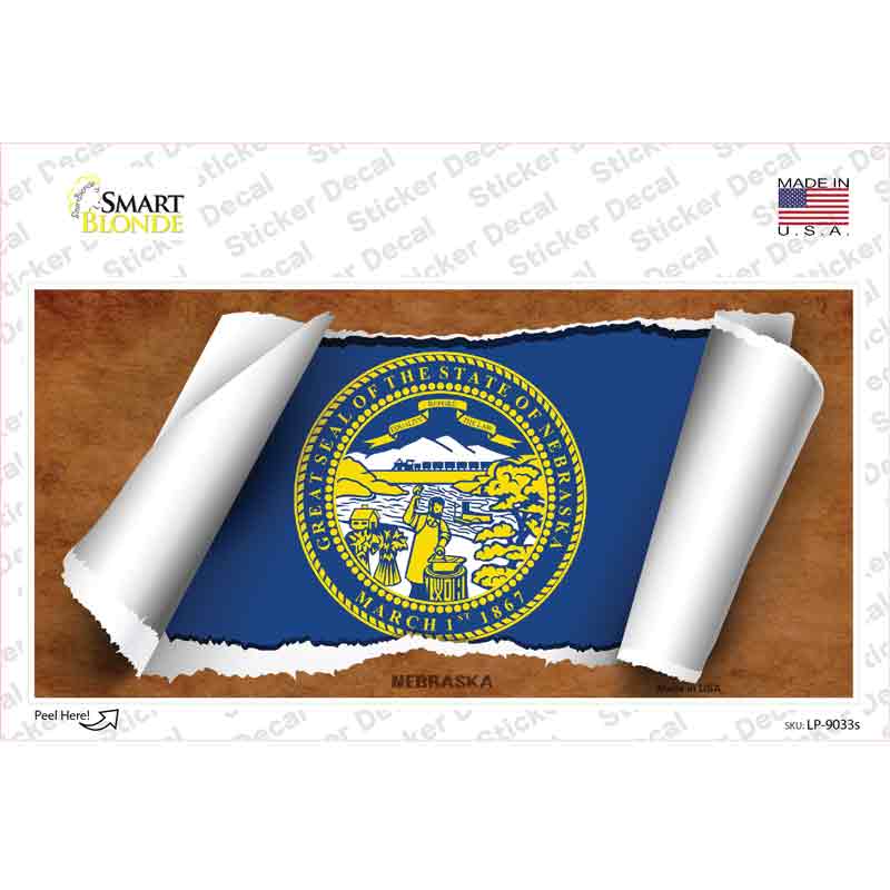 LP-9033s-M Nebraska Flag Scroll Novelty Sticker Decal - Medium