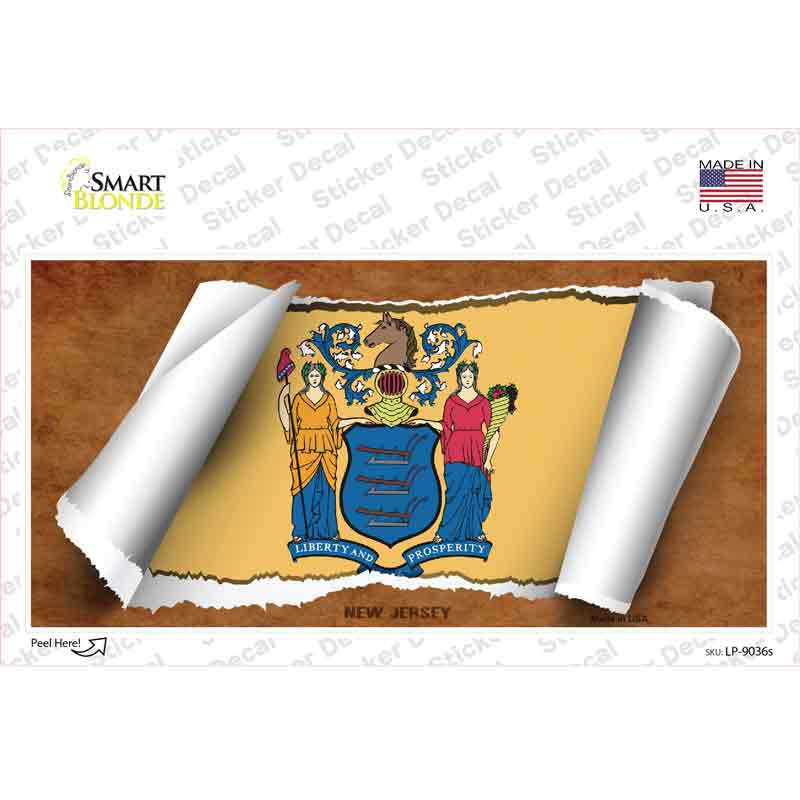 LP-9036s-M   Jersey Flag Scroll Novelty Sticker Decal - Medium