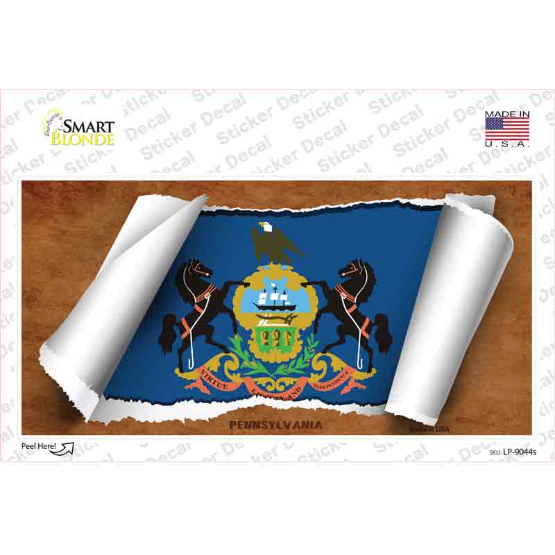 LP-9044s-M Pennsylvania Flag Scroll Novelty Sticker Decal - Medium