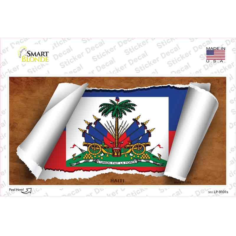 LP-9101s-M Haiti Flag Scroll Novelty Sticker Decal - Medium