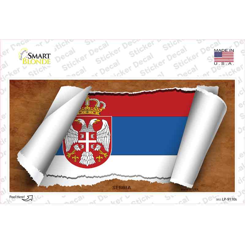 LP-9110s-M Serbia & Eagle Flag Scroll Novelty Sticker Decal - Medium