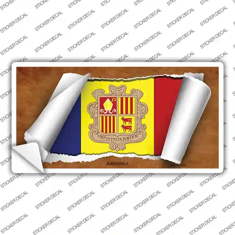 LP-9119s-S Andorra Flag Scroll Novelty Sticker Decal - Small