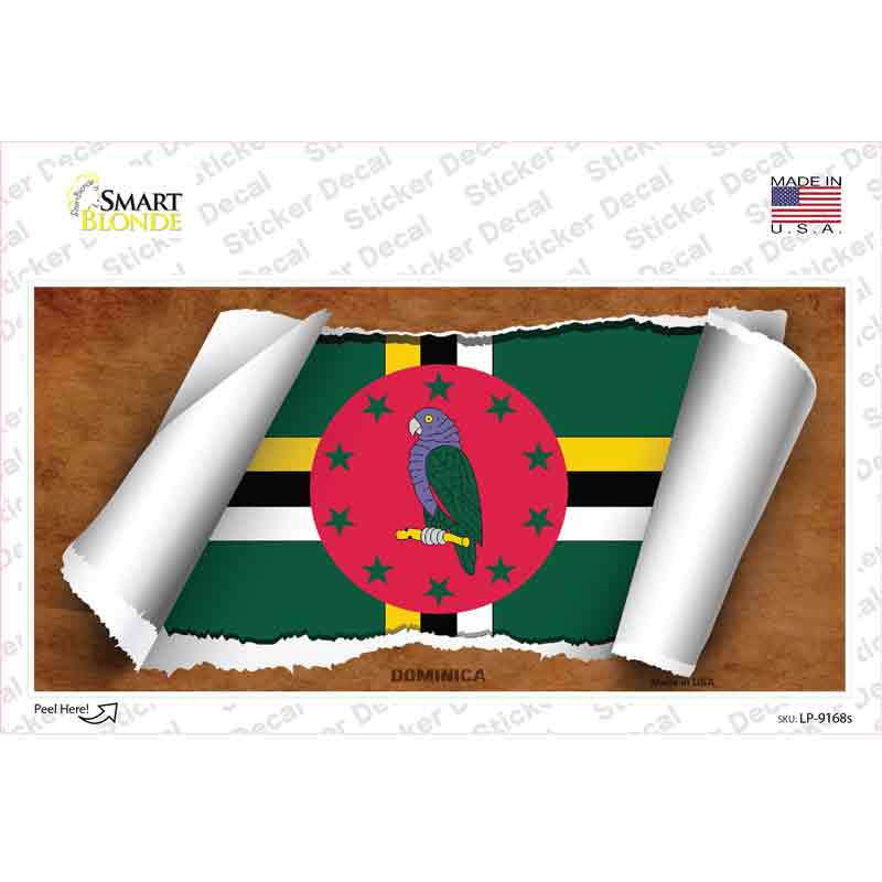 LP-9168s-M Dominica Flag Scroll Novelty Sticker Decal - Medium