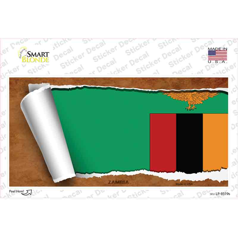 LP-9319s-M Zambia Flag Scroll Novelty Sticker Decal - Medium