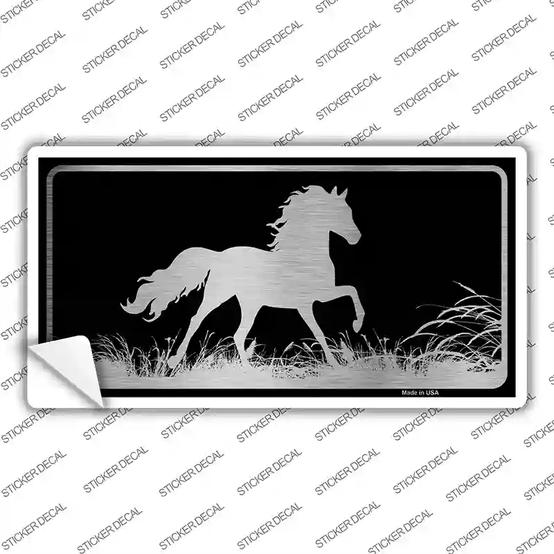 LPC-1074s-S Horse Black Brushed Chrome Novelty Sticker Decal - Small