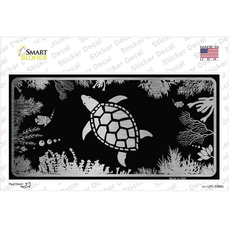 LPC-1080s-M Turtle Black Brushed Chrome Novelty Sticker Decal - Medium