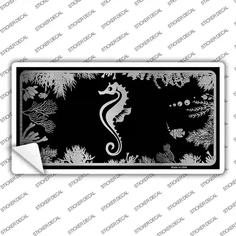 LPC-1082s-S Sea Horse Black Brushed Chrome Novelty Sticker Decal - Small