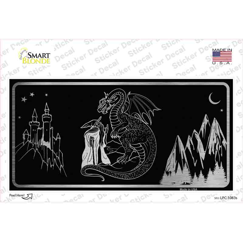 LPC-1083s-M Wizards & Dragons Black Brushed Chrome Novelty Sticker Decal - Medium