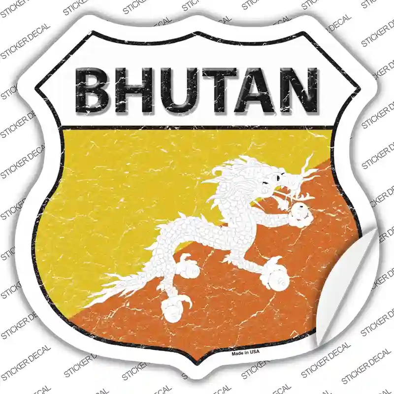HS-190s-L Bhutan Flag Novelty Highway Shield Sticker Decal - Large