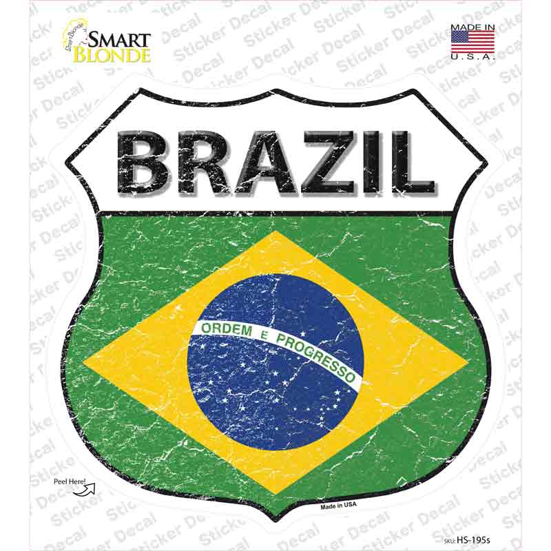 HS-195s-M Brazil Flag Novelty Highway Shield Sticker Decal - Medium