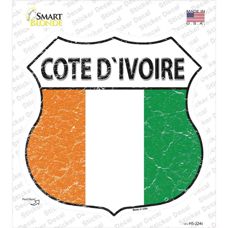 HS-224s-M Cote Divoire Flag Novelty Highway Shield Sticker Decal - Medium