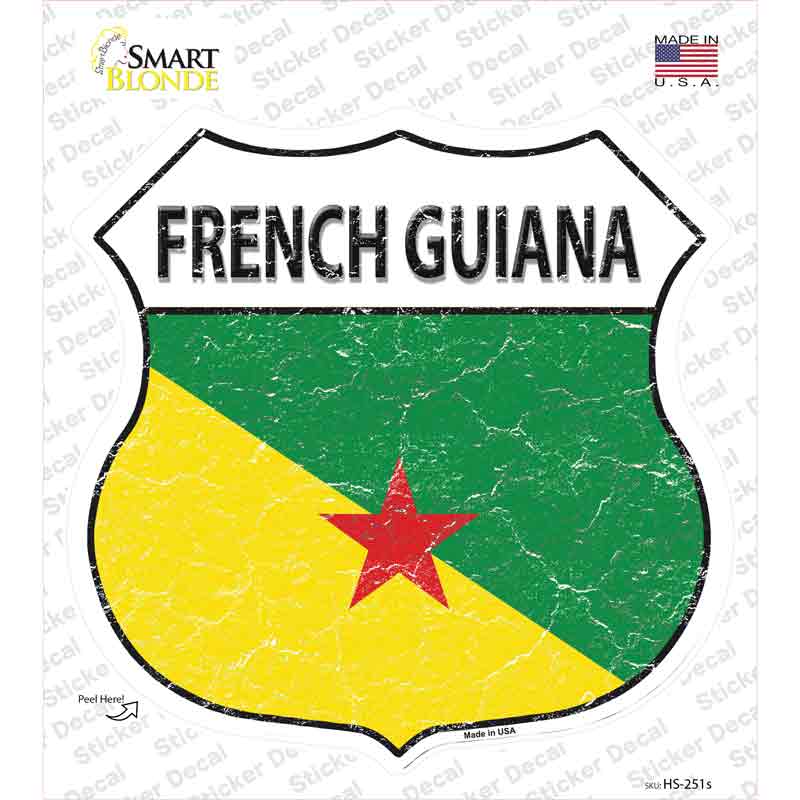 HS-251s-M French Guiana Flag Novelty Highway Shield Sticker Decal - Medium