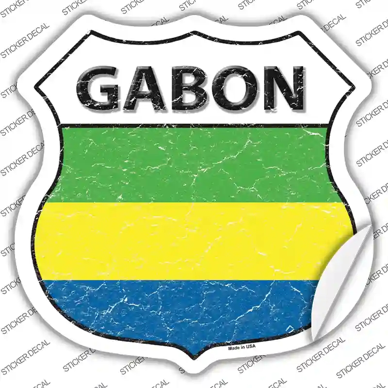 HS-254s-L Gabon Flag Novelty Highway Shield Sticker Decal - Large