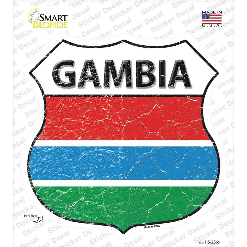 HS-256s-M Gambia Flag Novelty Highway Shield Sticker Decal - Medium