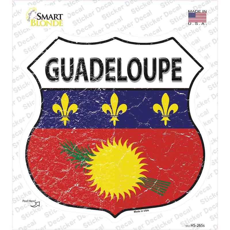HS-265s-M Guadeloupe Flag Novelty Highway Shield Sticker Decal - Medium