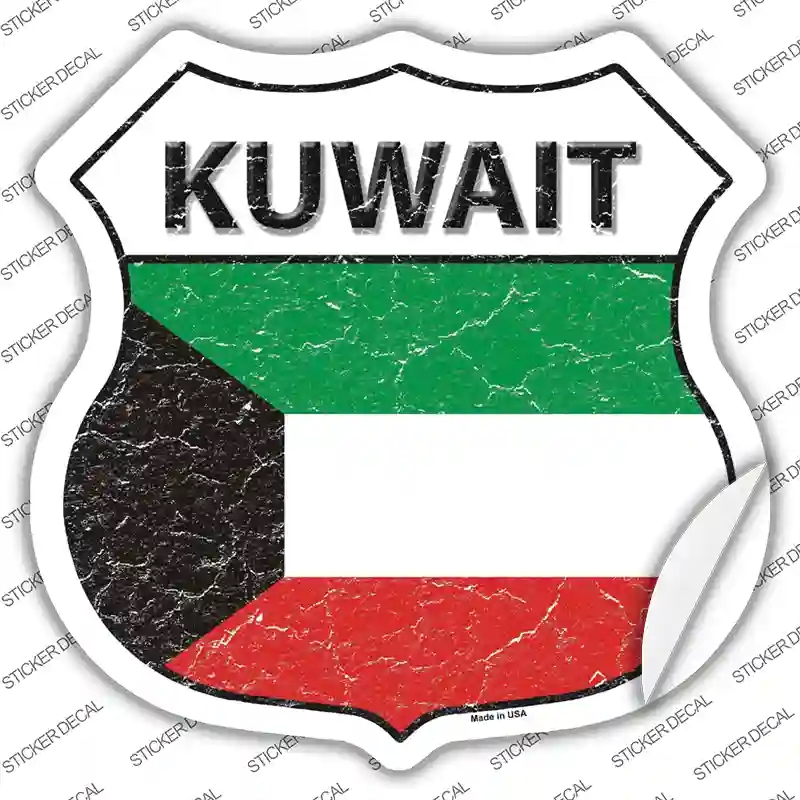 HS-304s-S Kuwait Flag Novelty Highway Shield Sticker Decal - Small
