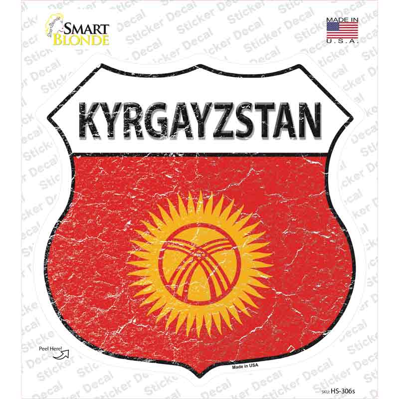 HS-306s-M Kyrgyzstan Flag Novelty Highway Shield Sticker Decal - Medium