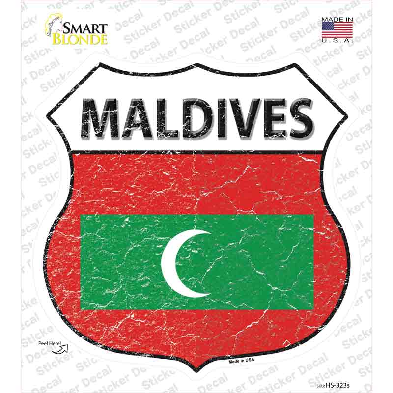 HS-323s-M Maldives Flag Novelty Highway Shield Sticker Decal - Medium