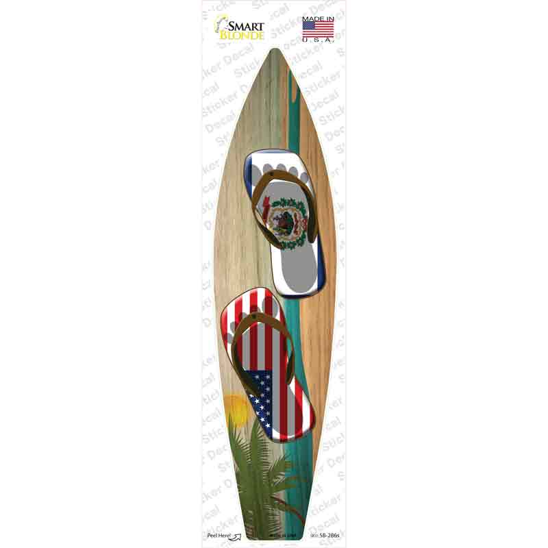 SB-286s-M West Virginia Flag Flip Flop Novelty Surfboard Sticker Decal - Medium