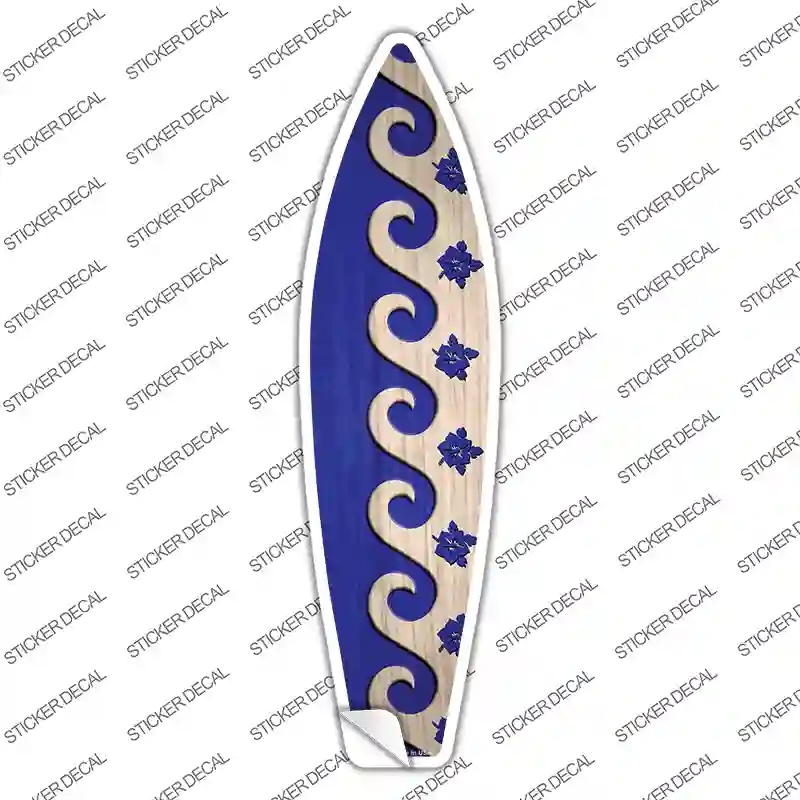 SB-351s-S Blue Waves & Flowers Novelty Surfboard Sticker Decal - Small