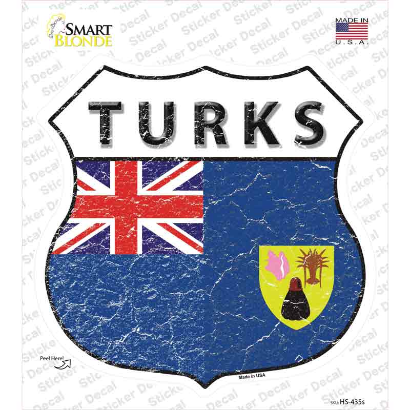 HS-435s-M Turks Flag Novelty Highway Shield Sticker Decal - Medium