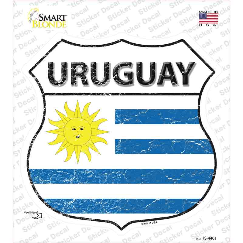 HS-446s-M Uruguay Flag Novelty Highway Shield Sticker Decal - Medium