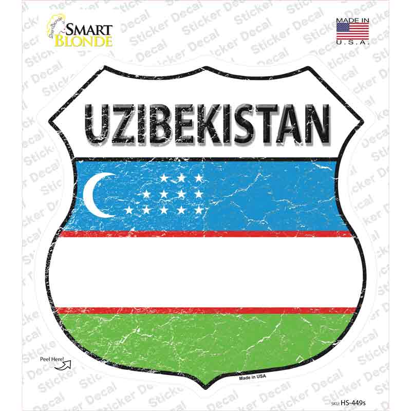 HS-449s-M Uzbekistan Flag Novelty Highway Shield Sticker Decal - Medium