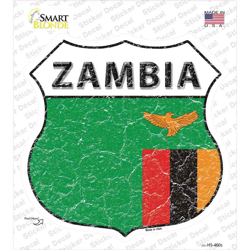 HS-460s-M Zambia Flag Novelty Highway Shield Sticker Decal - Medium