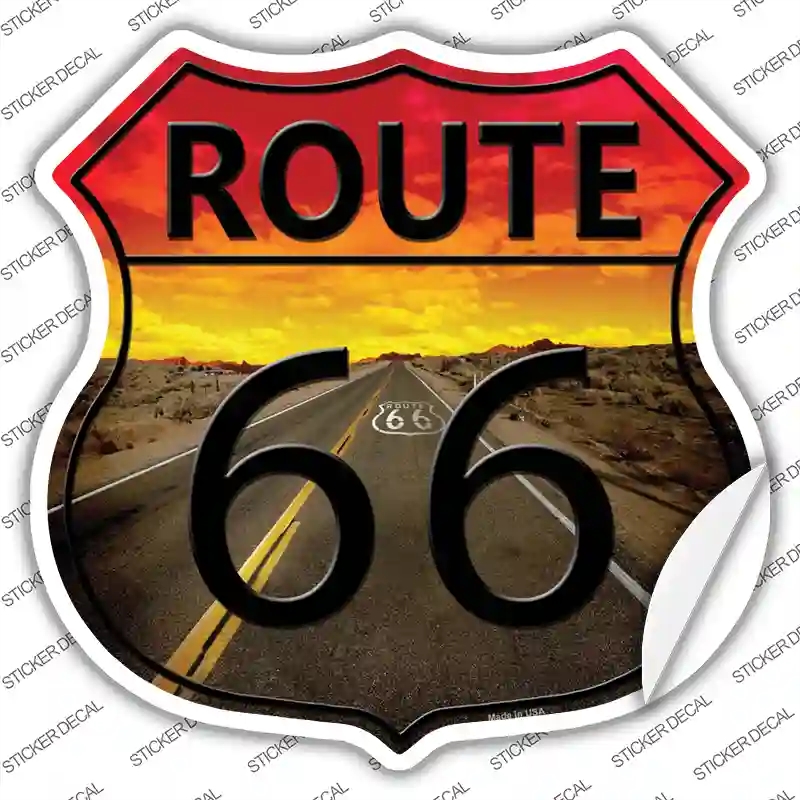 HS-466s-L Route 66 Sunset Novelty Highway Shield Sticker Decal - Large