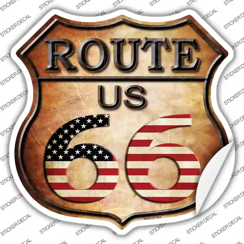HS-483s-L Route 66 American Flag Novelty Highway Shield Sticker Decal - Large