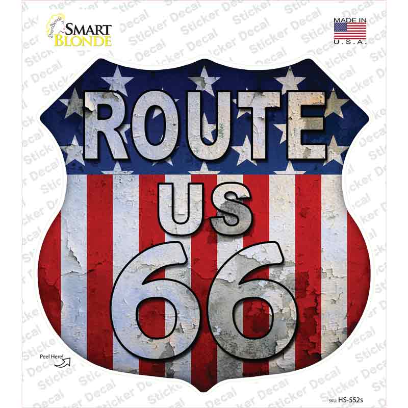 HS-552s-M Route 66 Vertical American Flag Novelty Highway Shield Sticker Decal - Medium